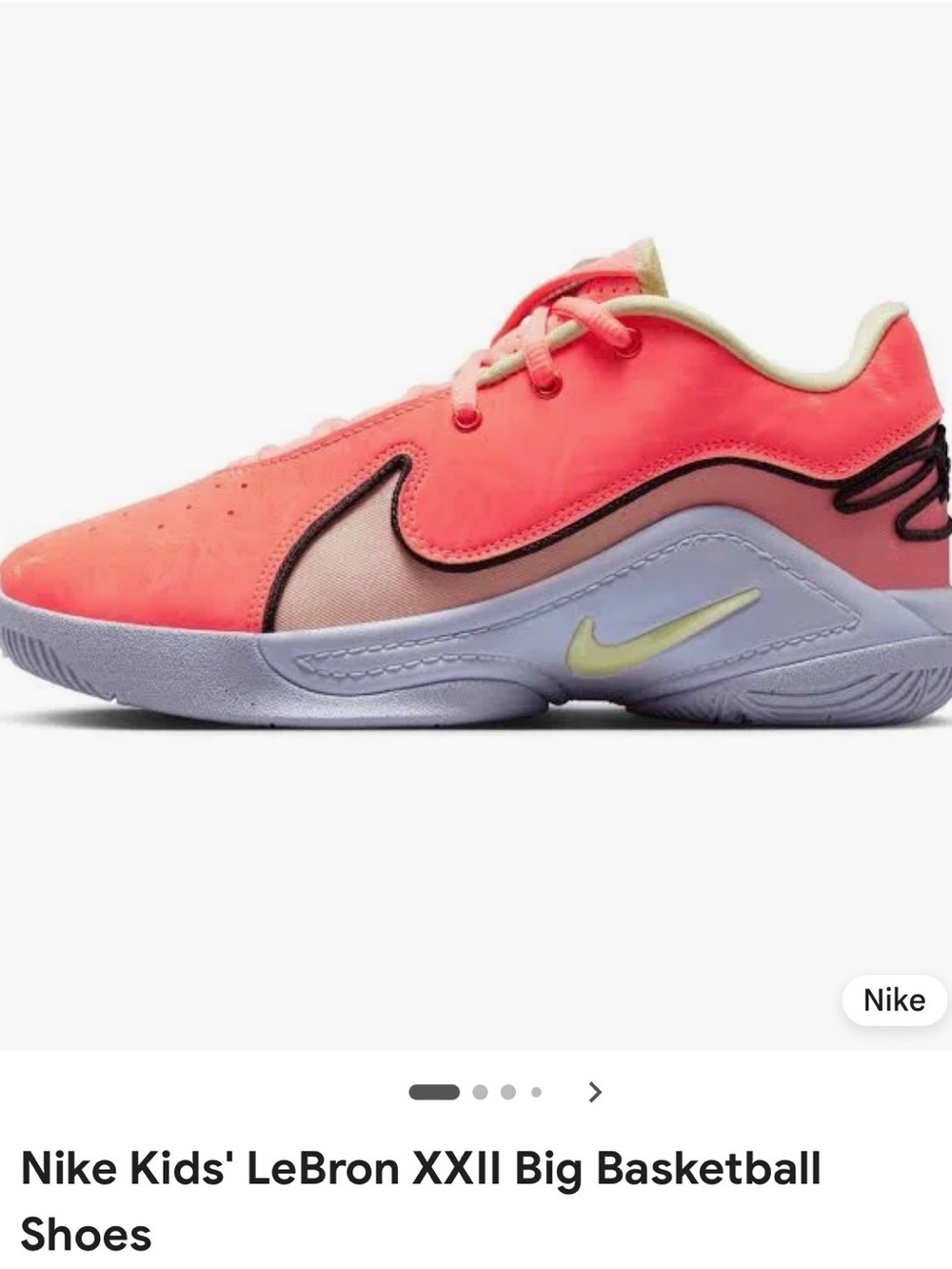 Nike Kids' LeBron XXII Sneakers - Coral Pink with Lavender Sole